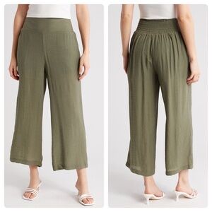 Nanette Lepore {Anthro} Olive Green Wide Leg Smocked Ankle Crop Pants | 1X · XXL